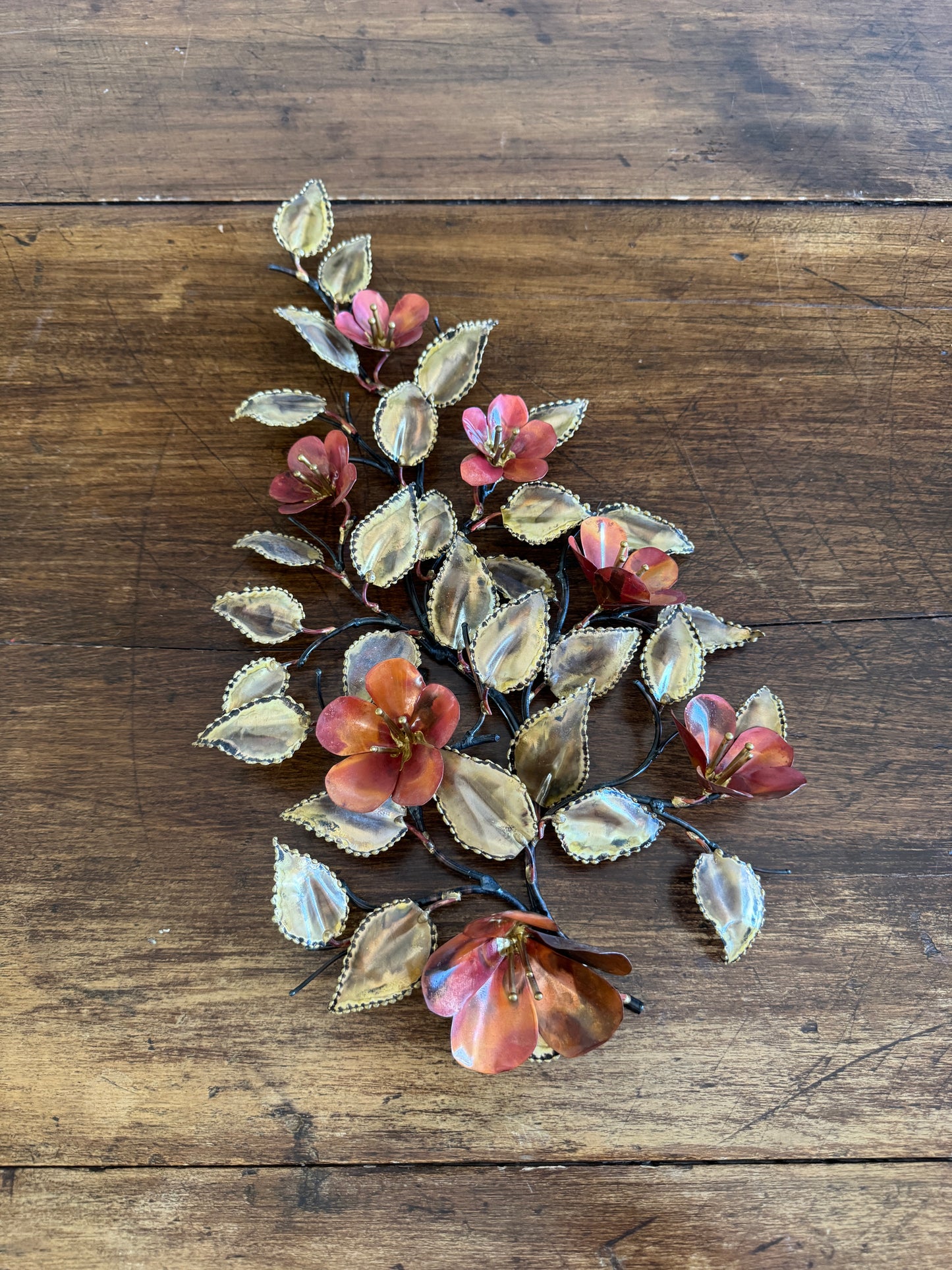 Vintage Brutalist Style Torch Artwork - Flower and Leaves with Fired Detailing