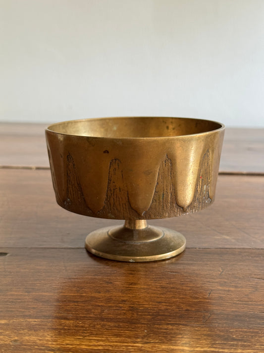 Vintage Korean Brass Dish with Raised Pedestal Design and Side Detailing