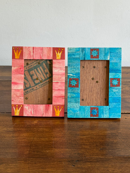 PICK ONE Pink or Blue Inlay Bone on Wood 4x6 Photo Frame