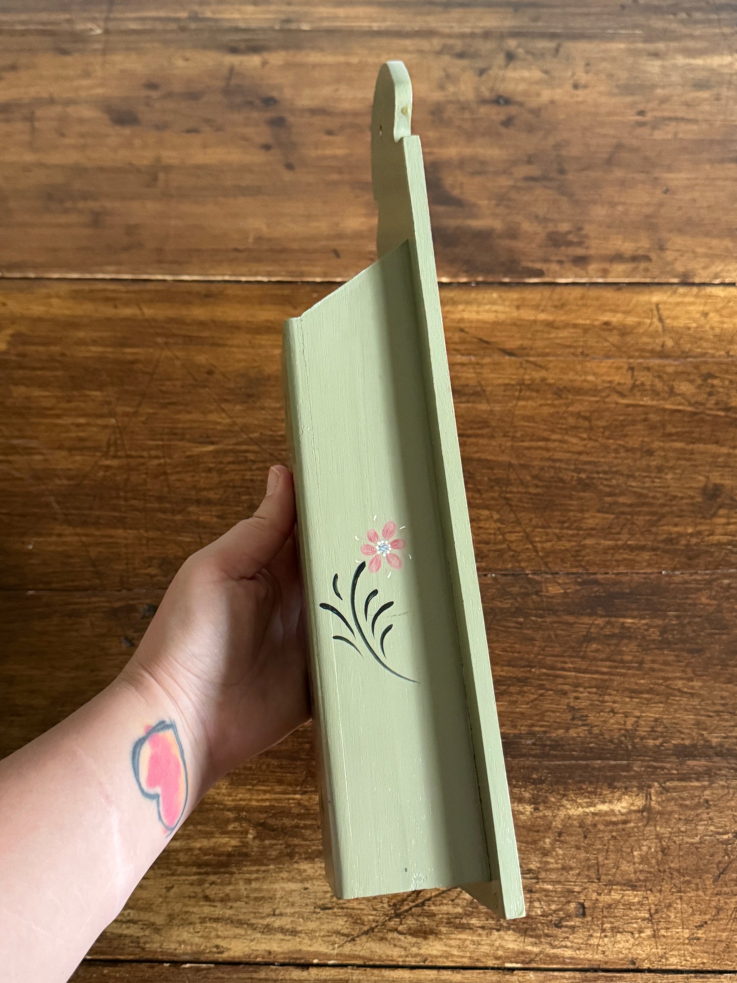 Wooden Painted Long Match Holder with Flower Embellishment