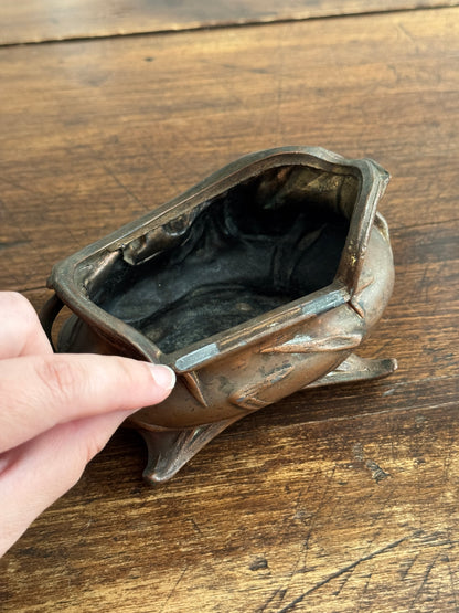 Vintage Art Nouveau Style Ornate Copper-Tone Trinket Dish With Leaf Design