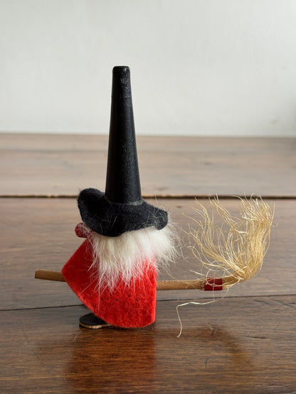 Witch Mini Wood Figurine with Tall Hat and Broom