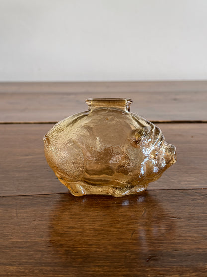 Vintage Amber Glass Small Piggy Bank - No Cork, Smash Style Glass Pig Coin Bank