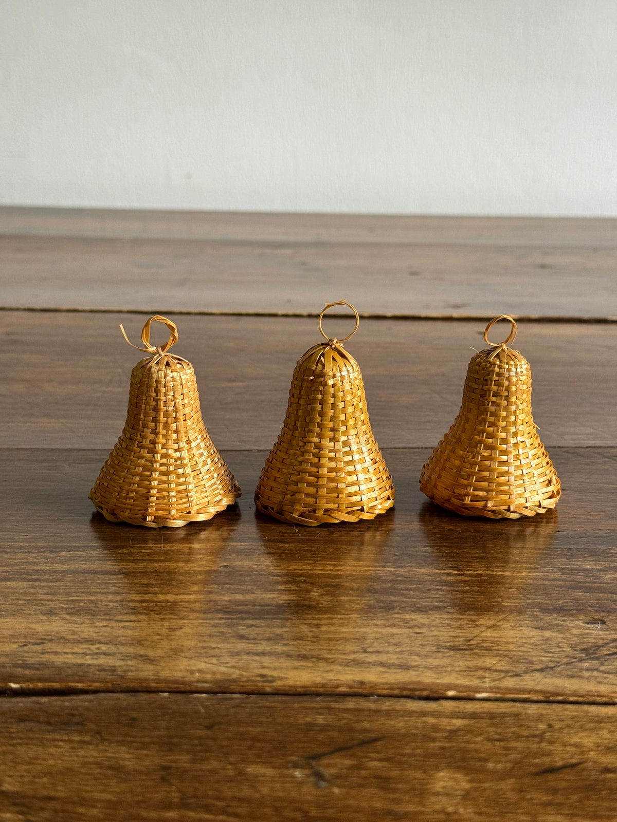 Set of Three Wicker Bells with Woven Bell Clapper and Loop Top