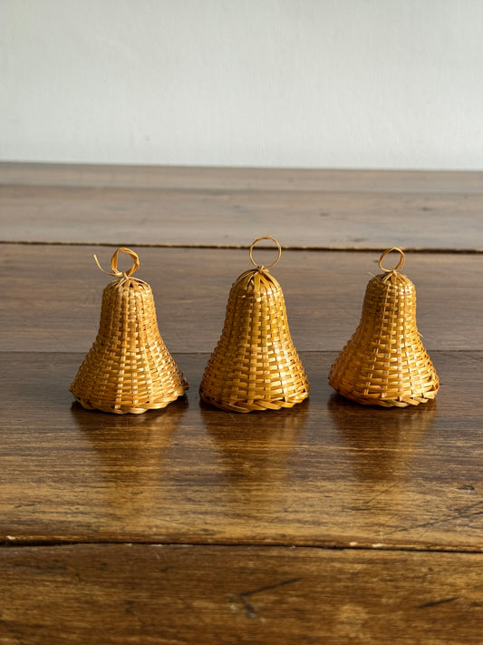 Set of Three Wicker Bells with Woven Bell Clapper and Loop Top