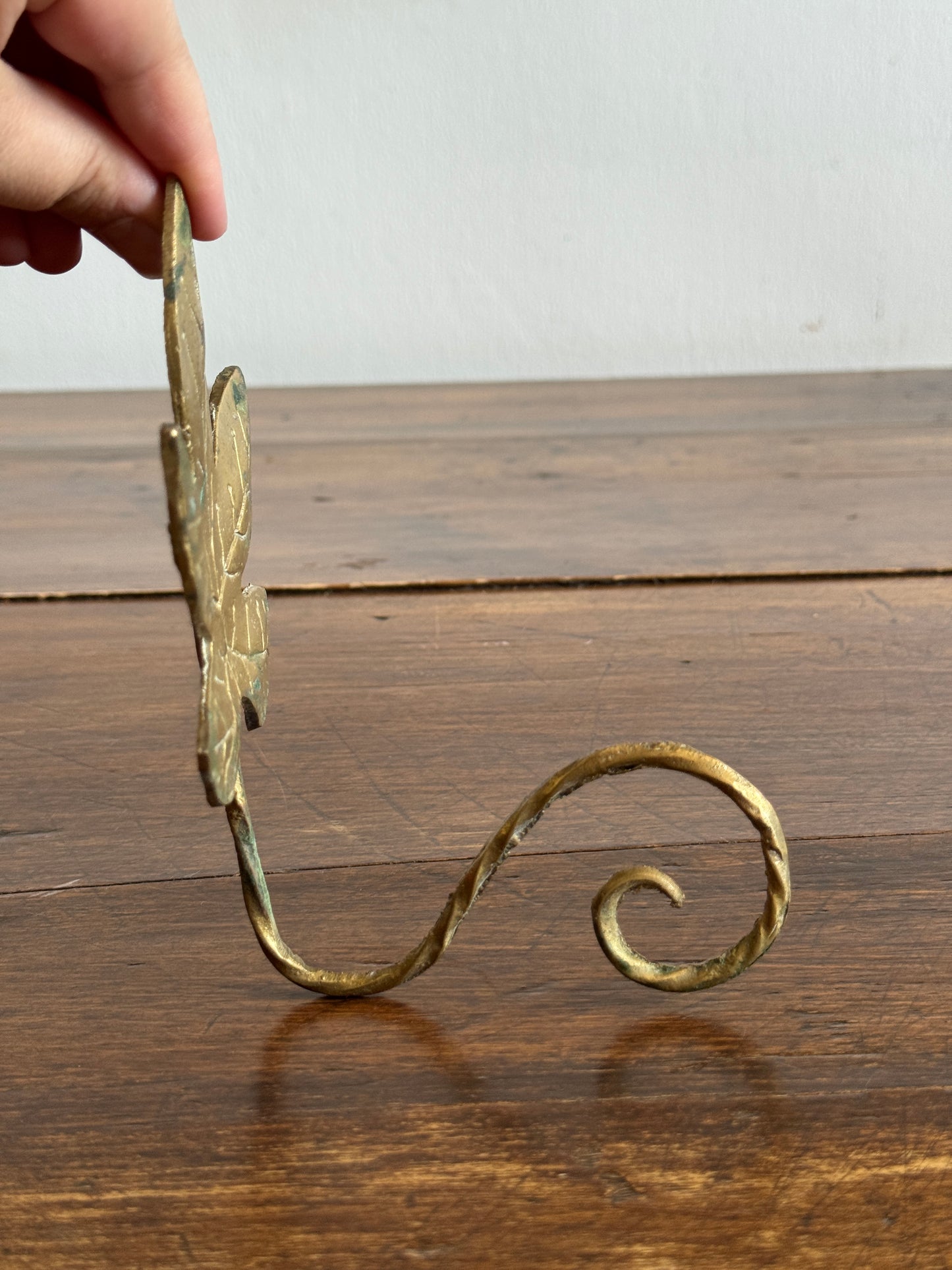 Vintage Cast Brass Leaf Hook with Swirled Hanger