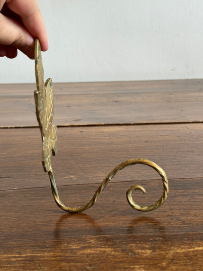 Vintage Cast Brass Leaf Hook with Swirled Hanger