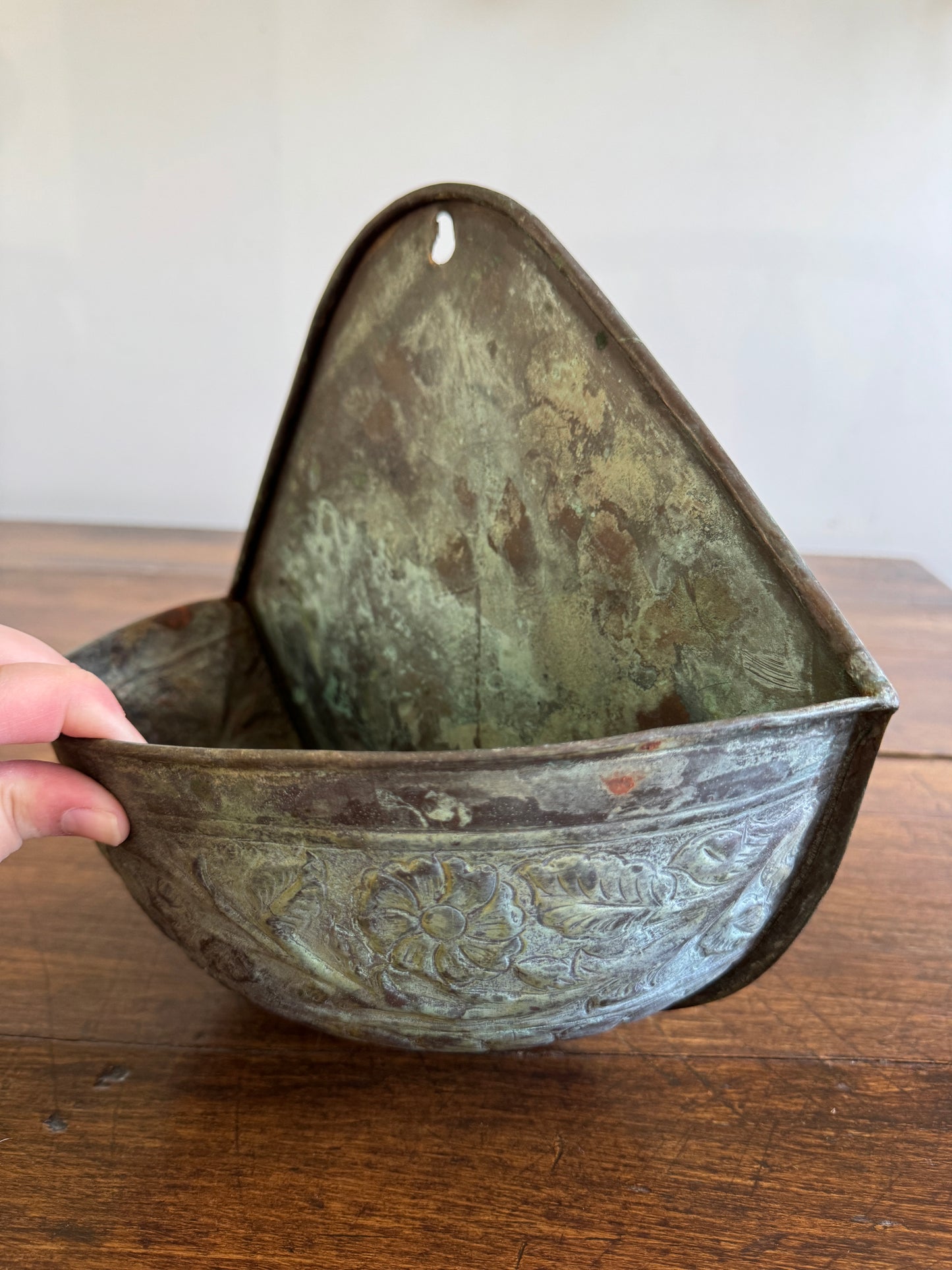 Vintage Heavy Patina Outdoor Plant Pocket Wall Hanger