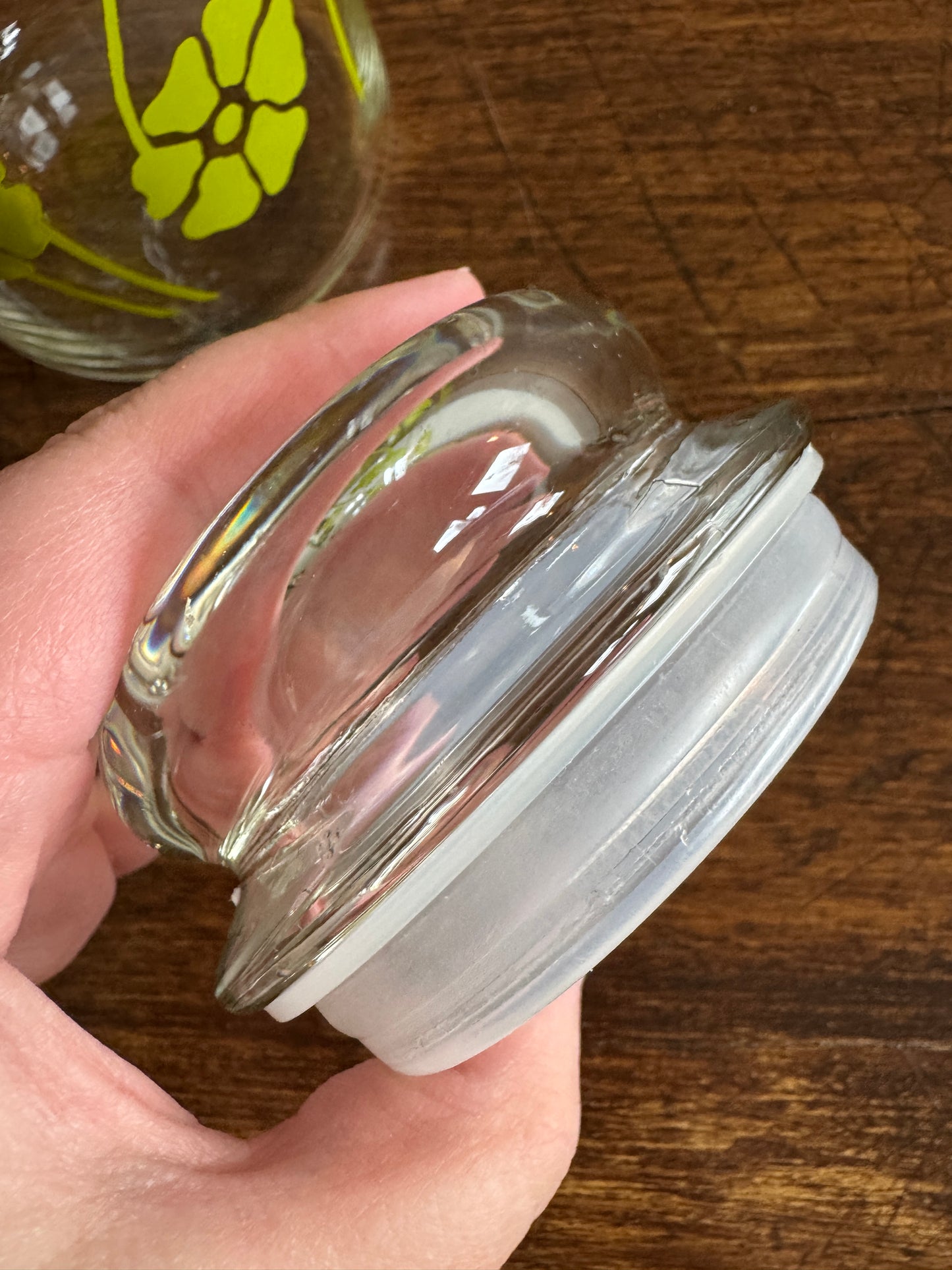 USA Glass Storage Jar with Retro Green Flower Design
