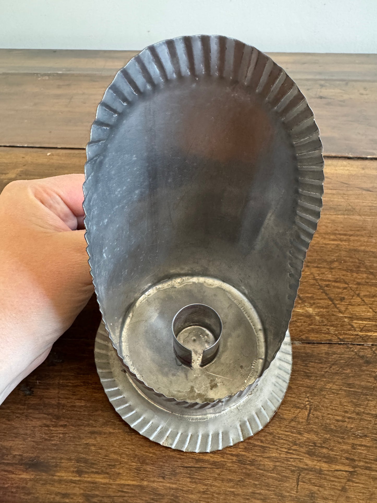 Vintage Hand Crafted Cut Tin Candle Sconce with Back Plate and Finger Loop