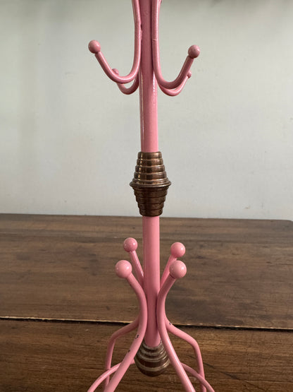 Pink and Brass Jewlery Hook Stand - Coat Hook Miniature For Jewelry