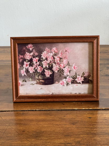 Plain Wood and Pink Flower Still Life Art Print