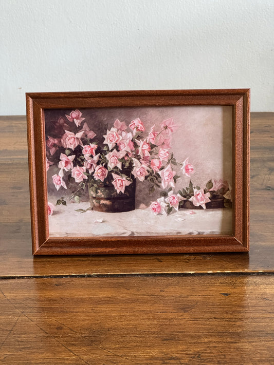 Plain Wood and Pink Flower Still Life Art Print