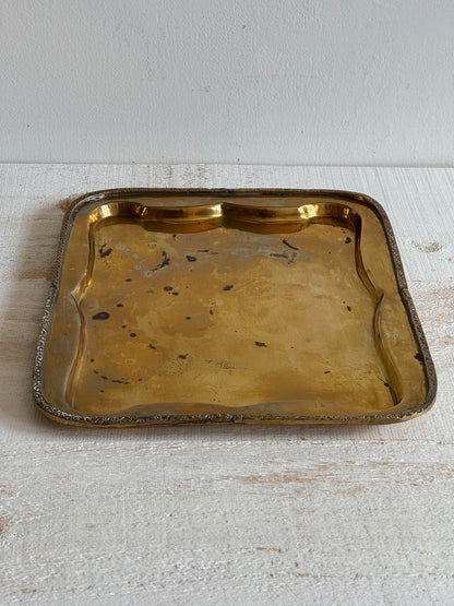Vintage Brass Tray with Ornate Designed Edges - Vintage Brass Bowl - Made in India