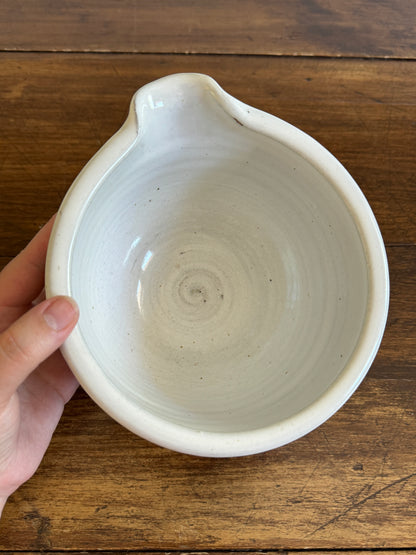 Brown and White Pottery Bowl with Pour Spout