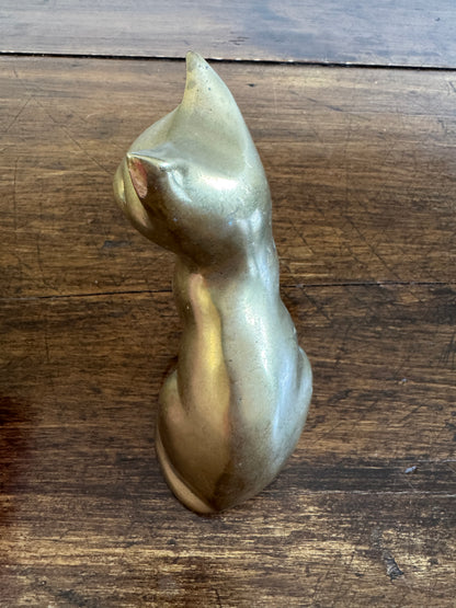 Vintage Brass Sitting Cat Statue Figurine