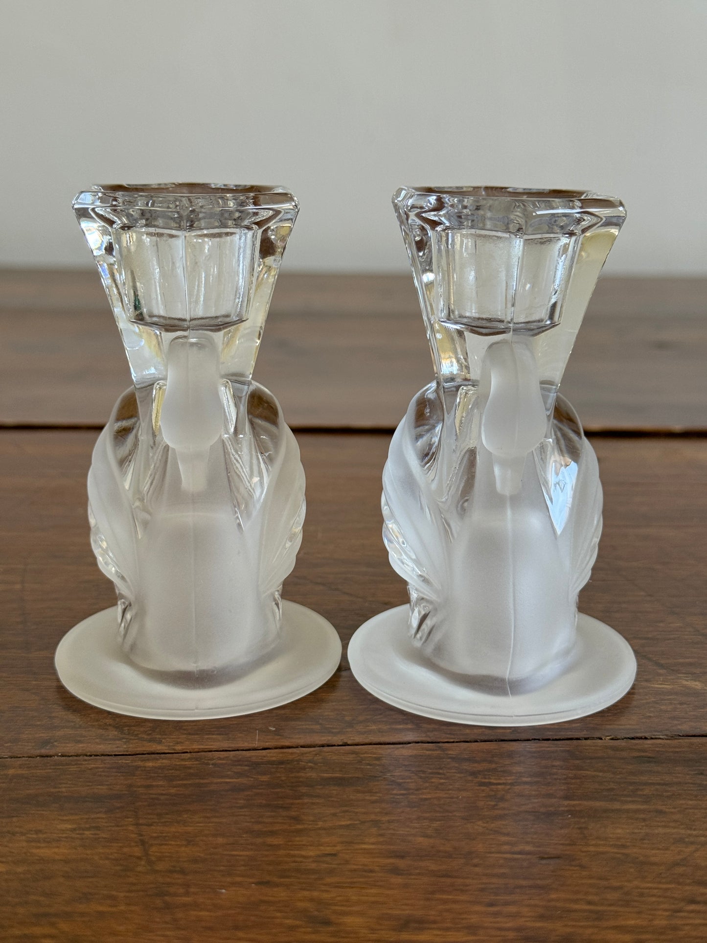 Vintage Frosted Crystal Swan Candlestick Holders by Partylite