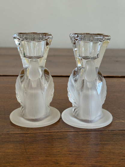 Vintage Frosted Crystal Swan Candlestick Holders by Partylite