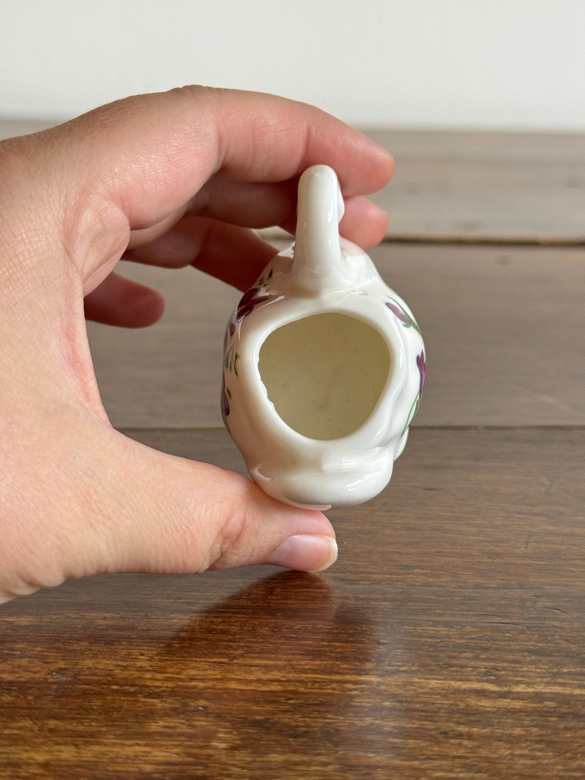 Vintage Ceramic Bird with Purple Flower Detailing - Swan Miniature Holder