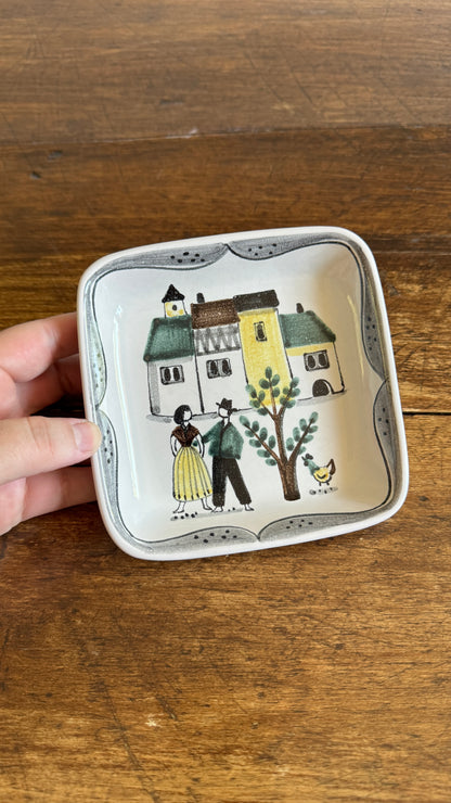 Hand Painted Trinket Dish with Couple in City Scene - Made in Switzerland