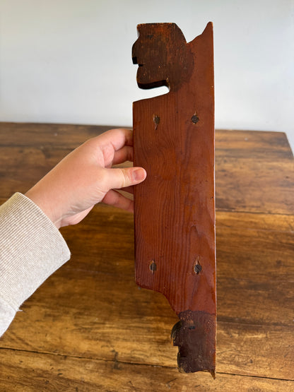 Vintage Folk Shelf Carved Shelf with Profile of Faces on Ends