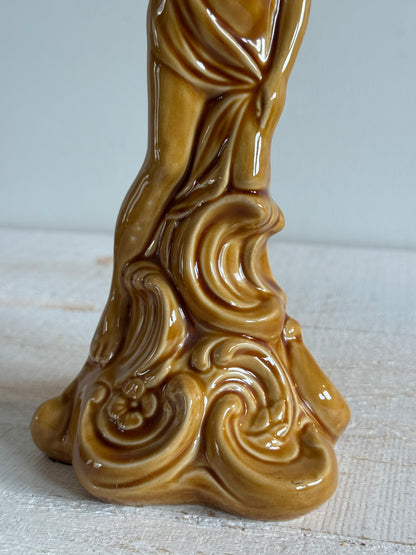 Beautiful Standing Woman Carrying Decorative Bowl Pottery Figurine - Art Deco Style