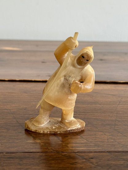 Vintage Canadian Horn Carved Seal Hunter Figurine