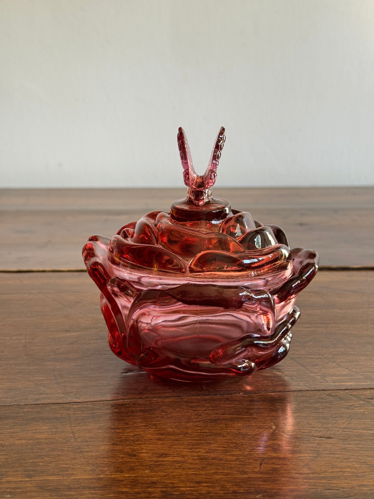 Vintage Fenton Pink Dusty Rose Butterfly Trinket Dish with Lid