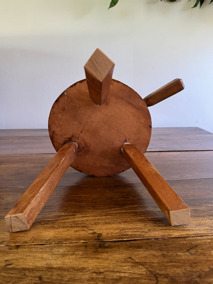 Vintage Small Wood Milk Stool with Handle and Tripod Legs
