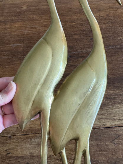 Vintage Brass Mid Century Bird Wall Hanger - Lacquered Brass Crane, Heron, Ibis Birds