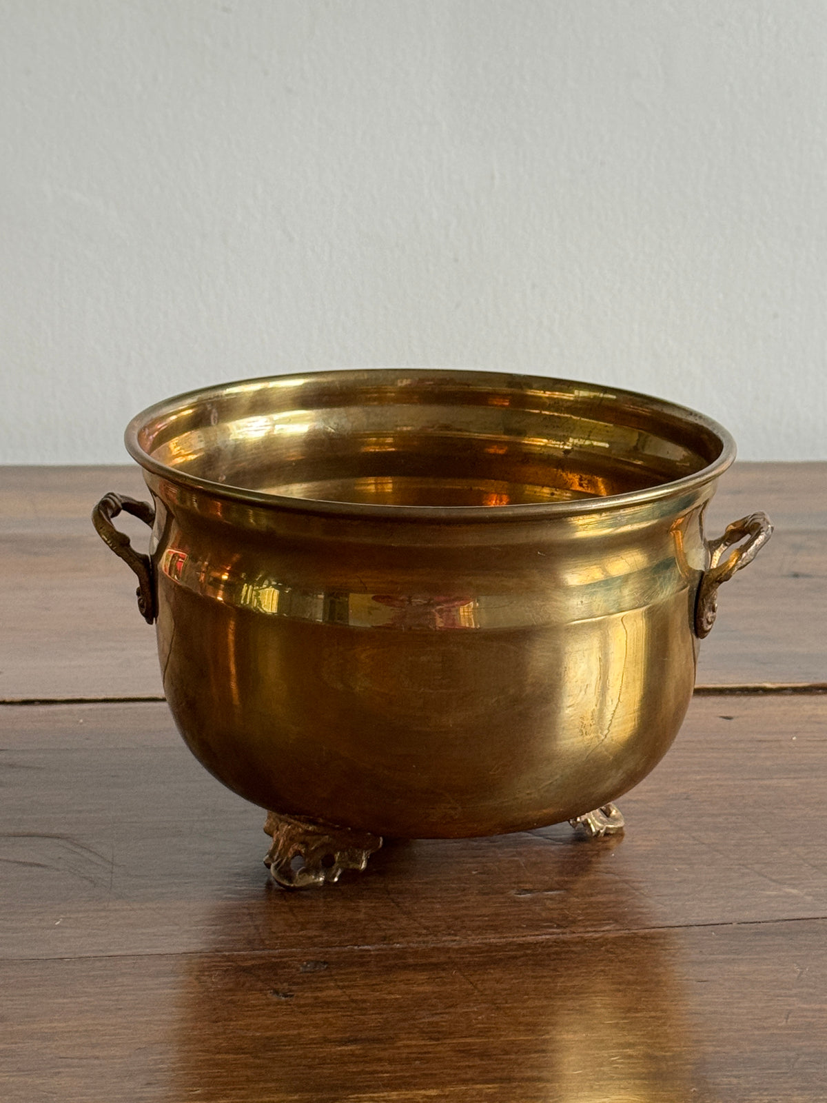 Vinage Brass Plant Pot with Ornate Feet and Handle Details - Made in India