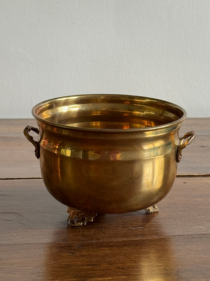 Vinage Brass Plant Pot with Ornate Feet and Handle Details - Made in India