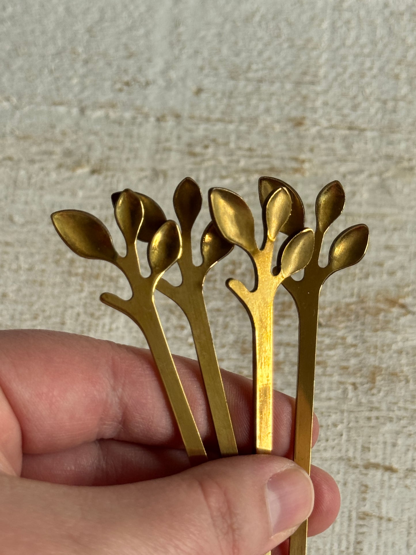 Set of Four Miniature Brass Leaf Spoons - Condiment Spoons