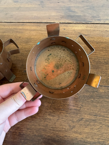 Two Copper Warming Holders - Two Copper Reclaimed Candle Holders