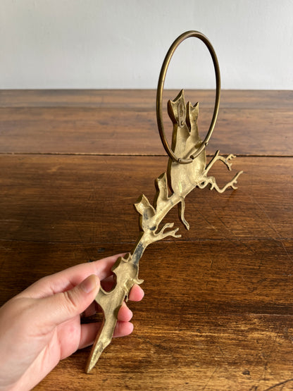 Brass Cats on Branch with Moon Wall Hanging Sculpture