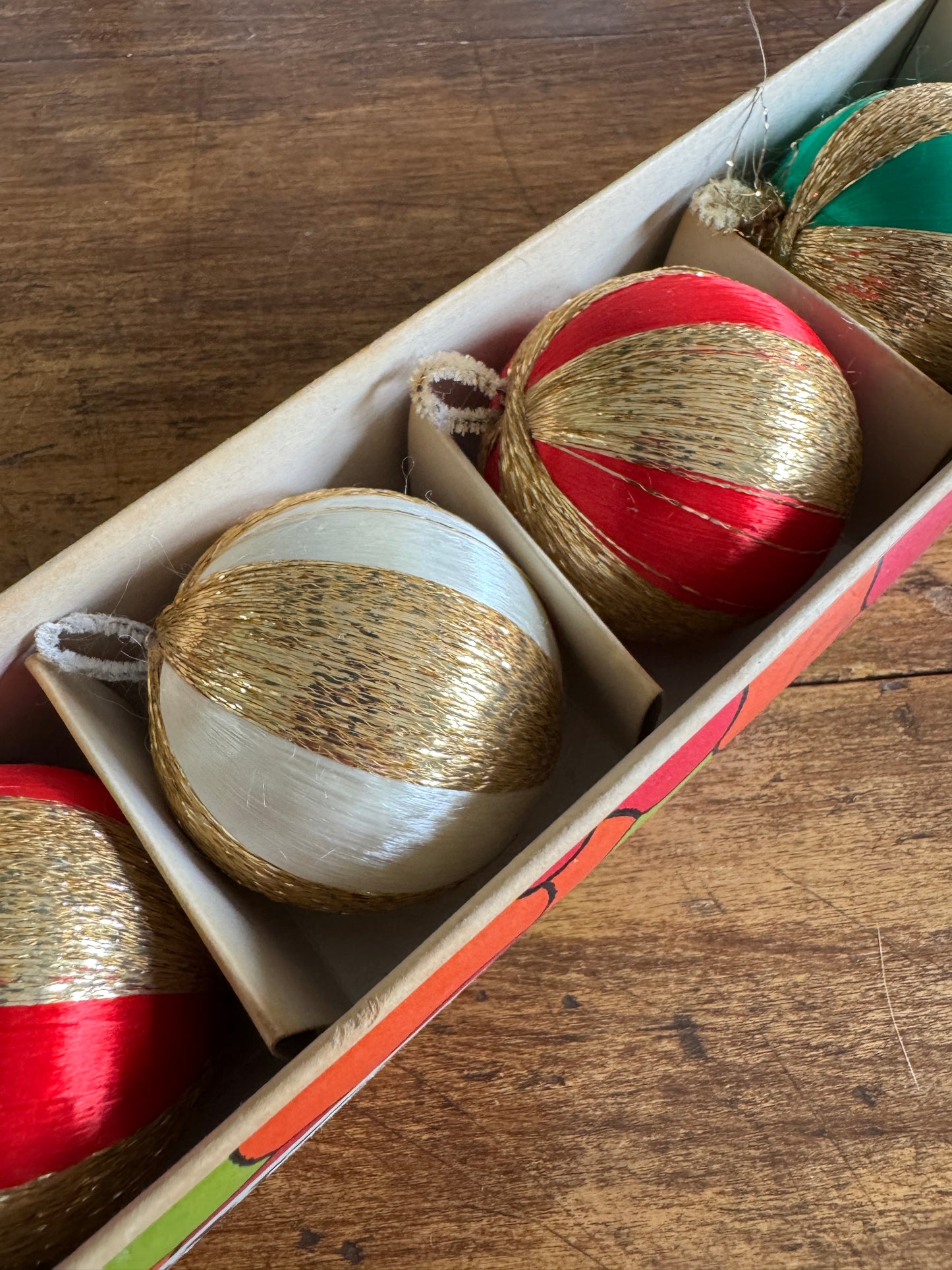 Vintage Japan String Ball Christmas Ornaments in Box