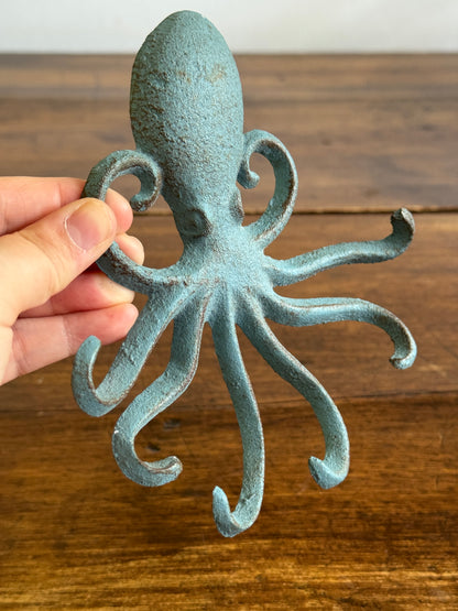 Blue Painted Metal Octopus Wall Hook
