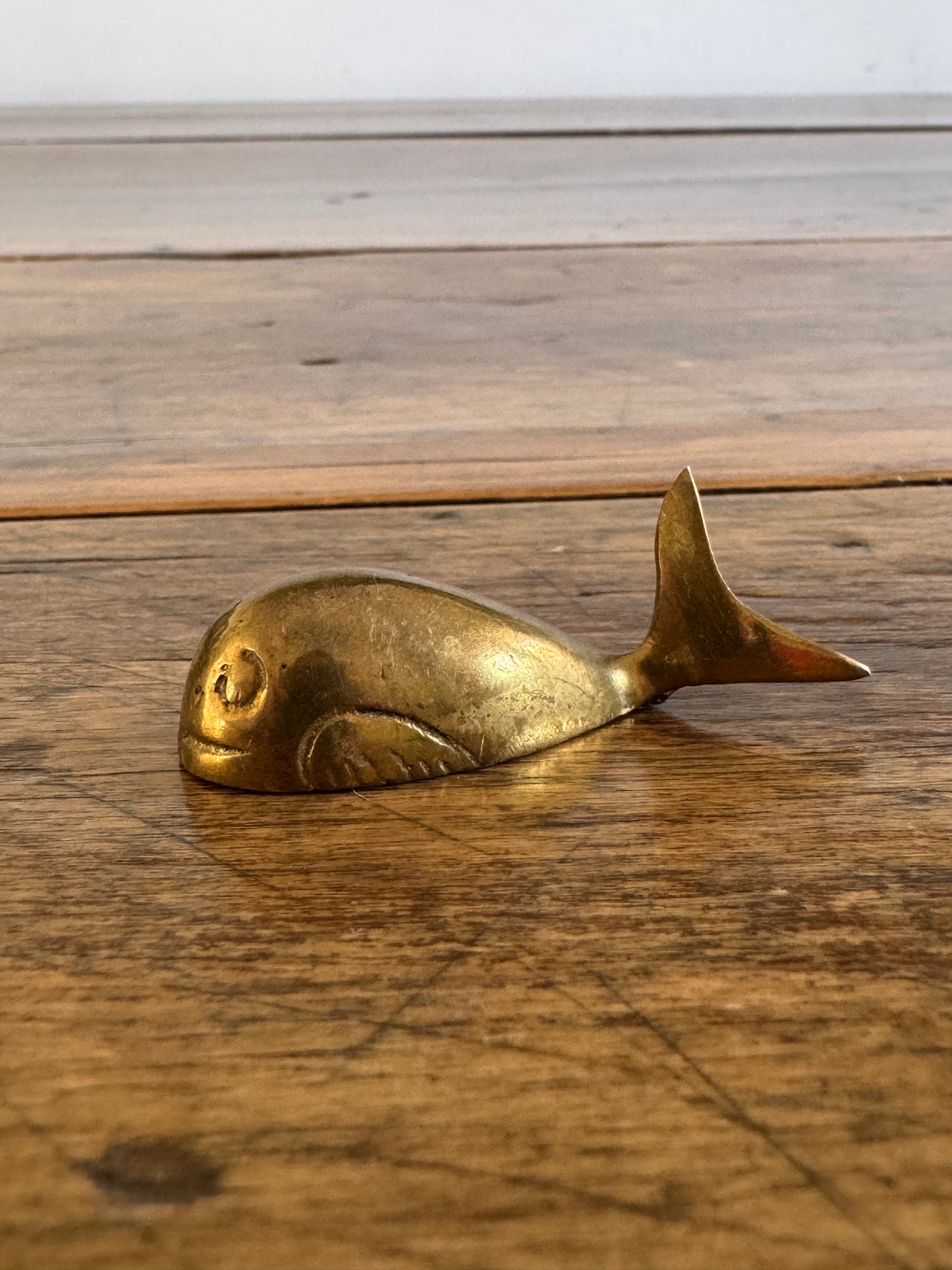 Vintage Miniature Brass Whale Trinket Shelf Figurine