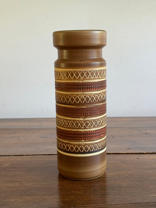 Vintage Brown, Cream and Red German Pottery Vase