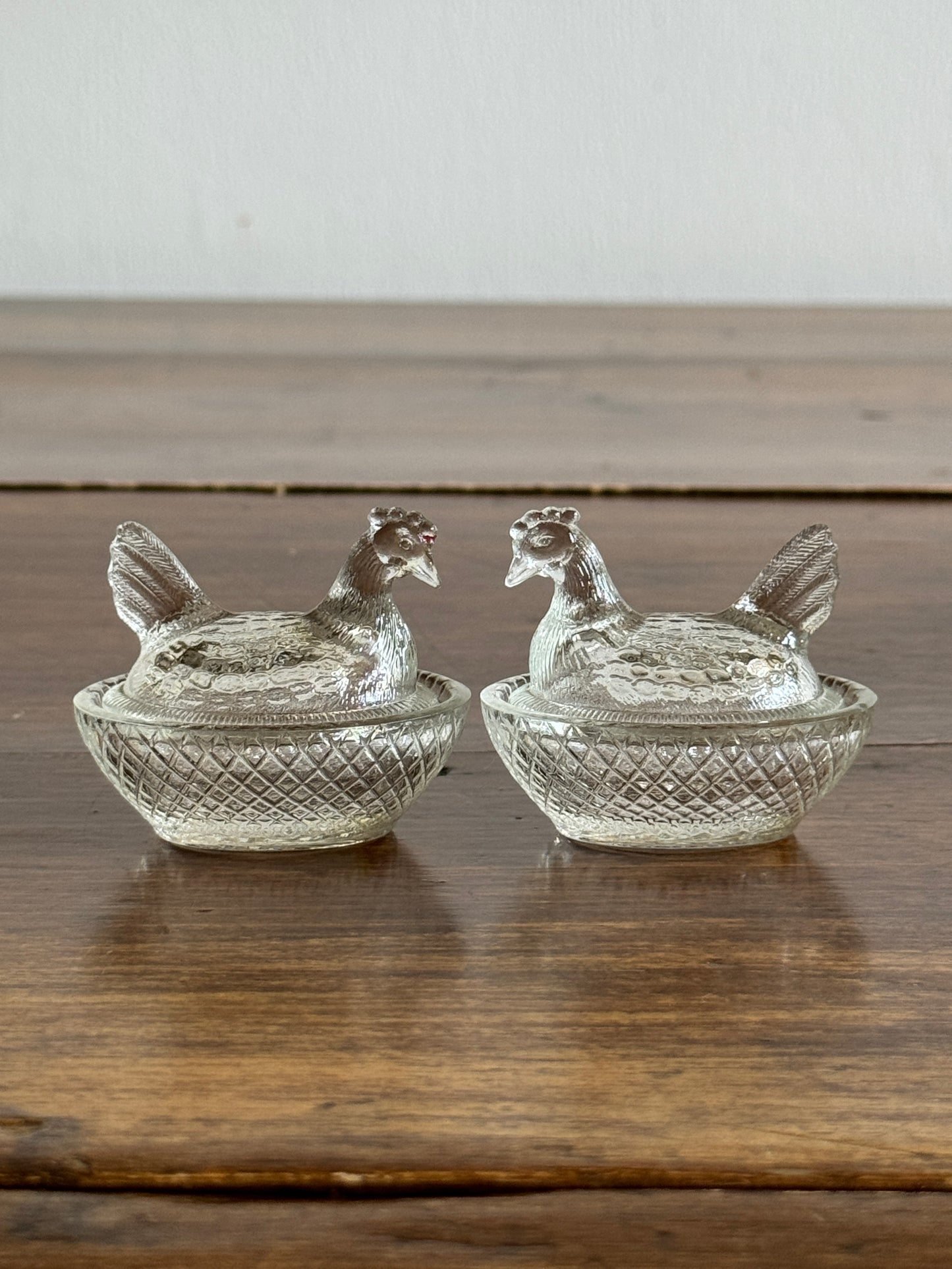 Mini Clear Glass Hen on Nest Salt Cellars - Lot of Four (Read)