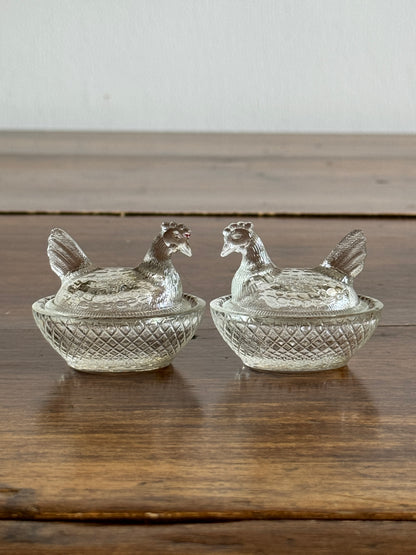 Mini Clear Glass Hen on Nest Salt Cellars - Lot of Four (Read)