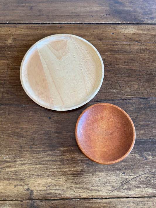 Set of Two Mixed Wood Plates - Small Wood Trinket Trays