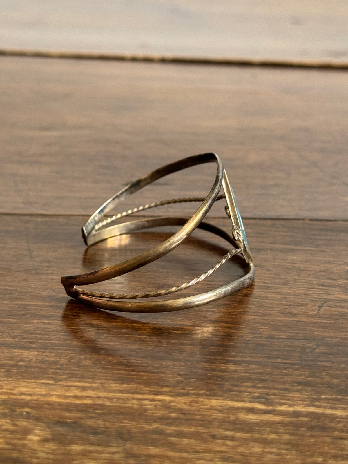 Vintage Alpaca Silver Cuff Bracelet - Inlay Cuff Bracelet - Made in Mexico