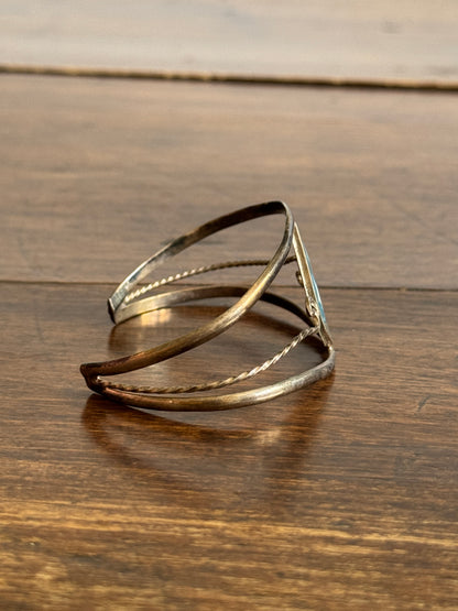 Vintage Alpaca Silver Cuff Bracelet - Inlay Cuff Bracelet - Made in Mexico