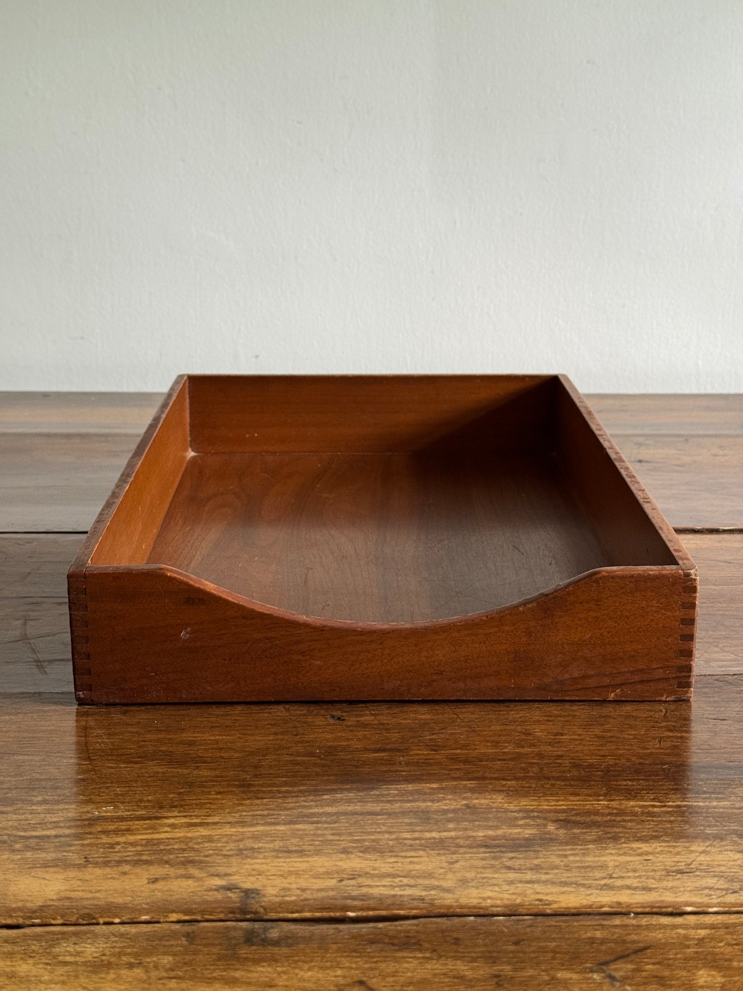 Vintage Wood Letter Tray - Wooden Desk Paper Organizer