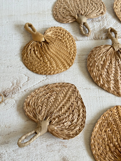 Vintage Lot of Natural Woven Hand Fan Wall Decor - Handheld Boho Mini Fans