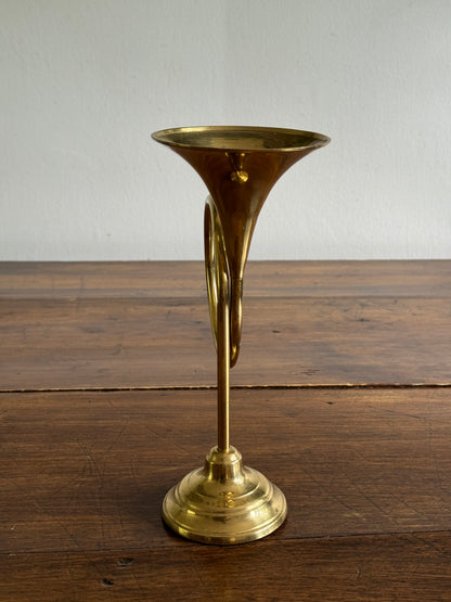Vintage 1989 Horn Shaped Brass Candleholder - Made in Korea