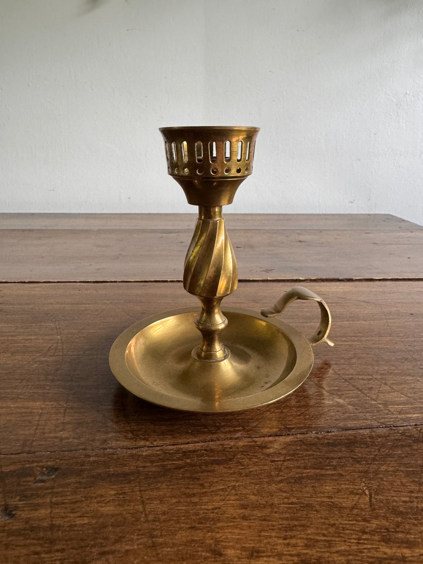 Single Vintage Brass Candle Holder with Cut Out Detailing - Made in India