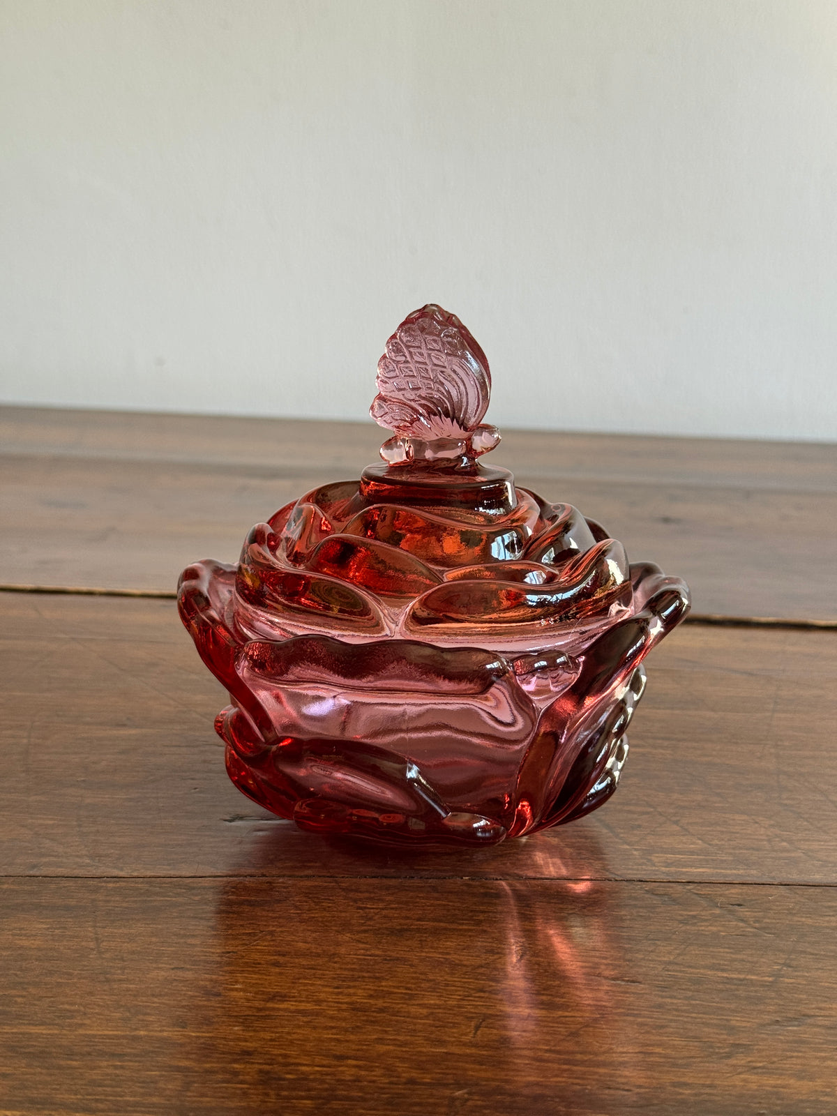 Vintage Fenton Pink Dusty Rose Butterfly Trinket Dish with Lid