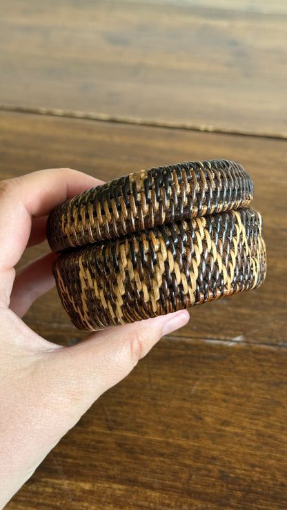 Miniature Woven Basket with Star Design and Neutral Colouring